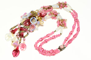 Vintage 1950's Louis Rousselet Paris Pink Glass Beads Flower Necklace