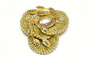 Vintage 1950's Miriam Haskell Pearl Beaded Crystal Flower Brooch