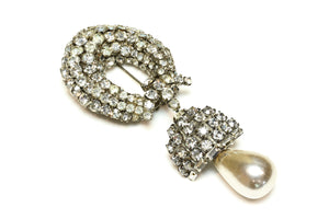 Vintage 1950's Roger Jean-Pierre Paris Large Crystal Pearl Brooch