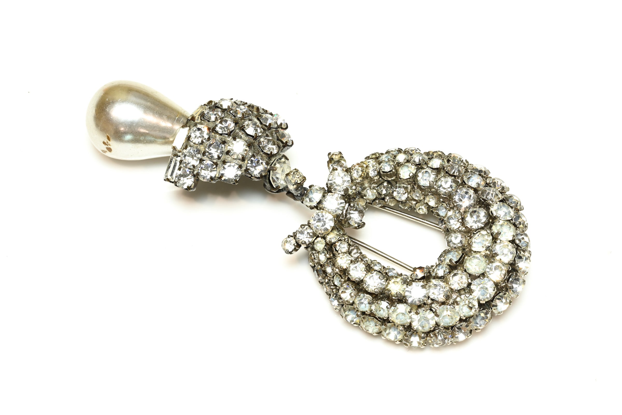 Vintage 1950's Roger Jean-Pierre Paris Large Crystal Pearl Brooch 1