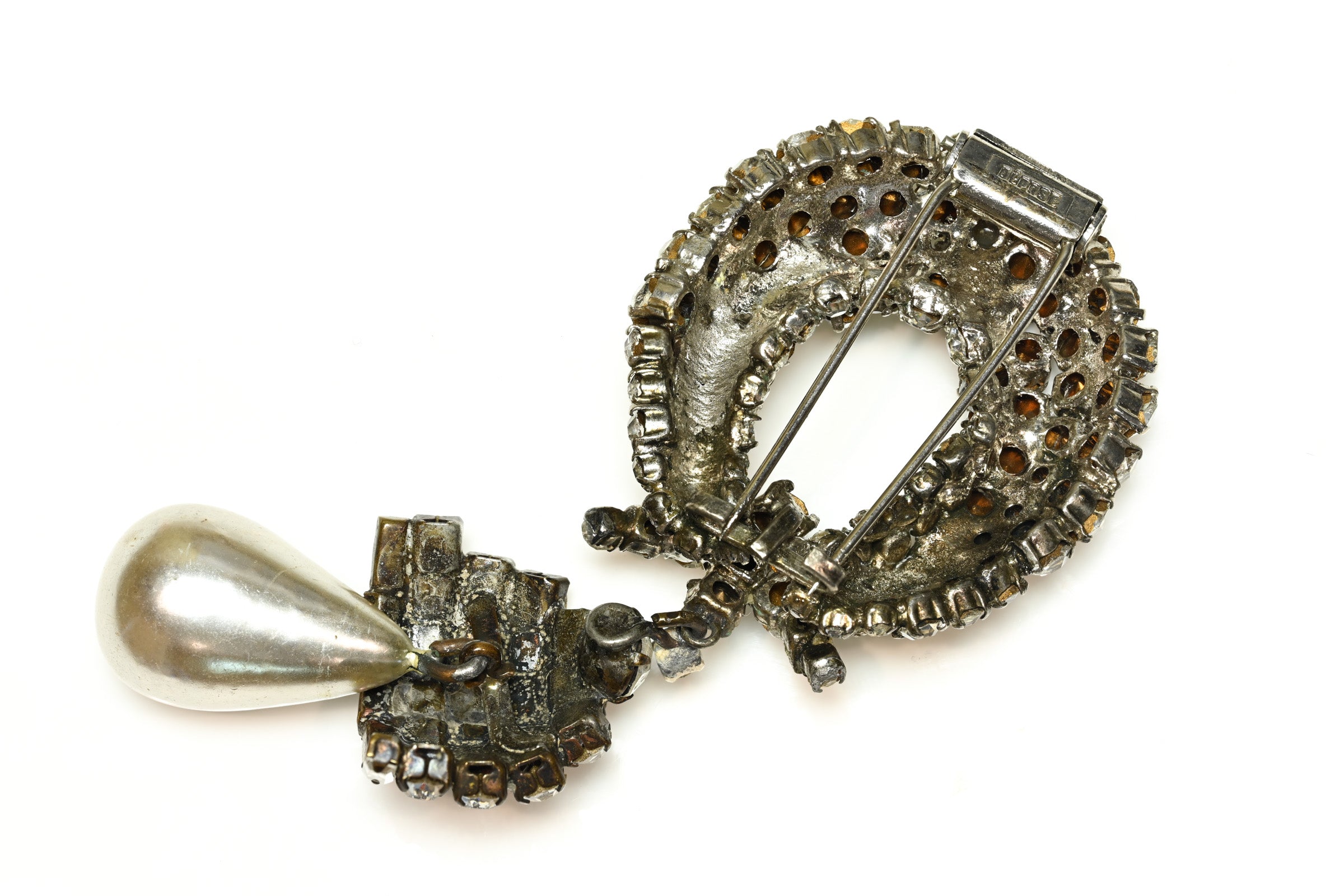 Vintage 1950's Roger Jean-Pierre Paris Large Crystal Pearl Brooch 2