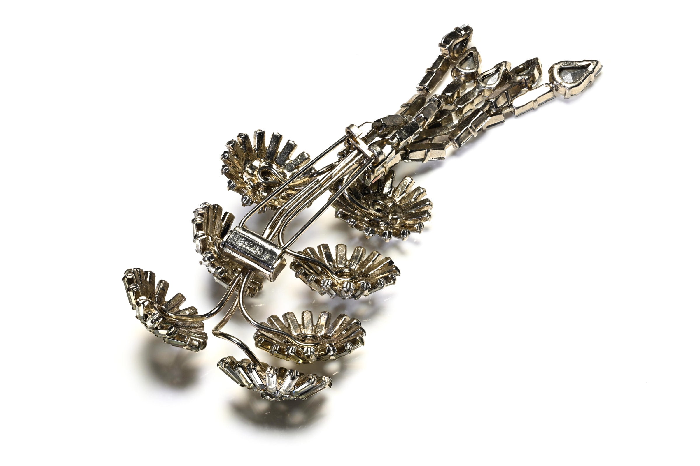 Vintage 1950's Roger Jean Pierre Paris Crystal Flower Tassel Brooch 2
