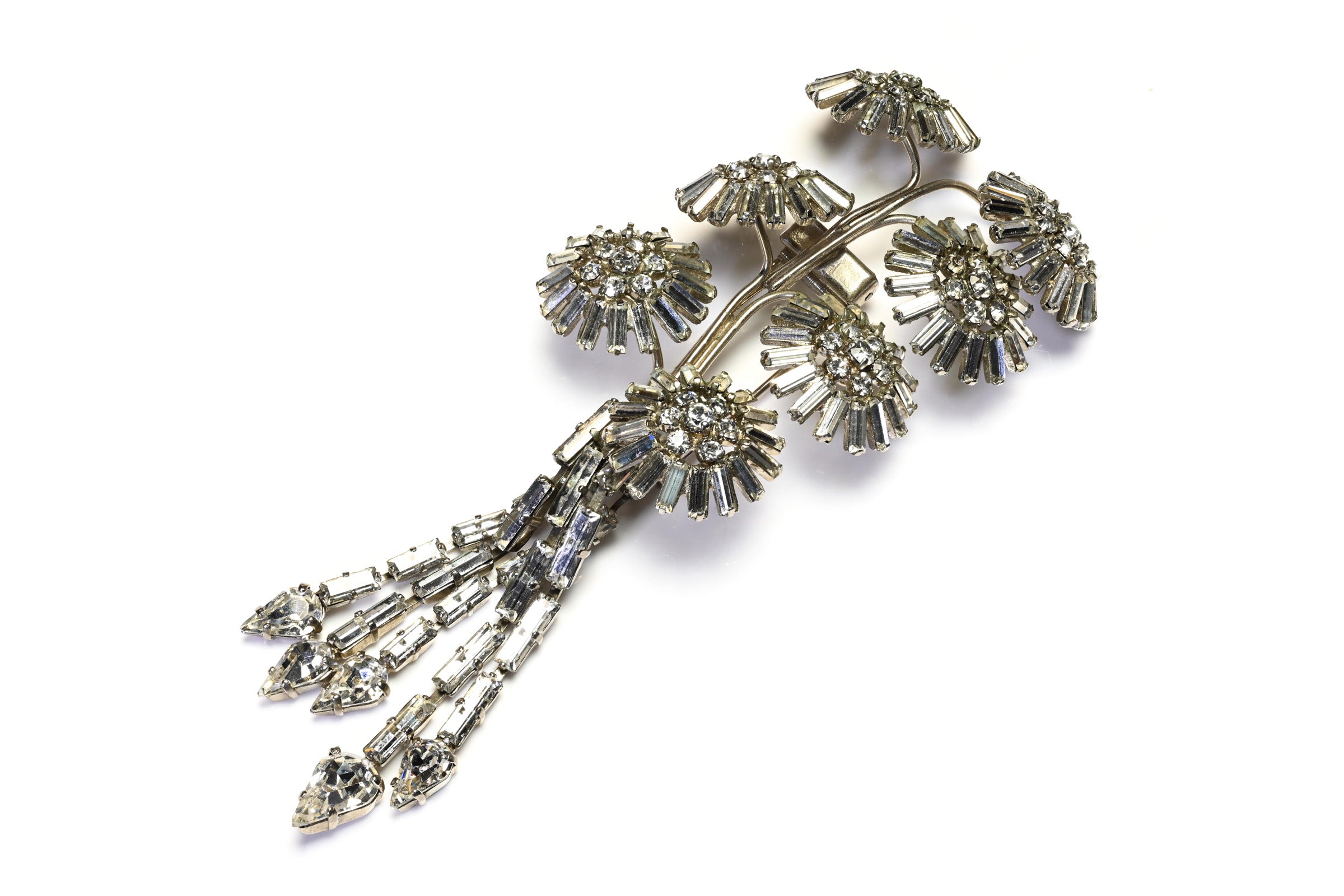 Vintage 1950's Roger Jean Pierre Paris Crystal Flower Tassel Brooch 4