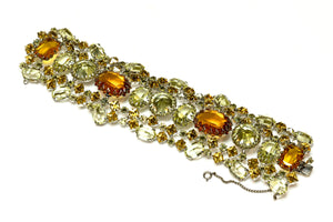 Vintage 1950's Schreiner NY Brown Green Crystal Wide Bracelet