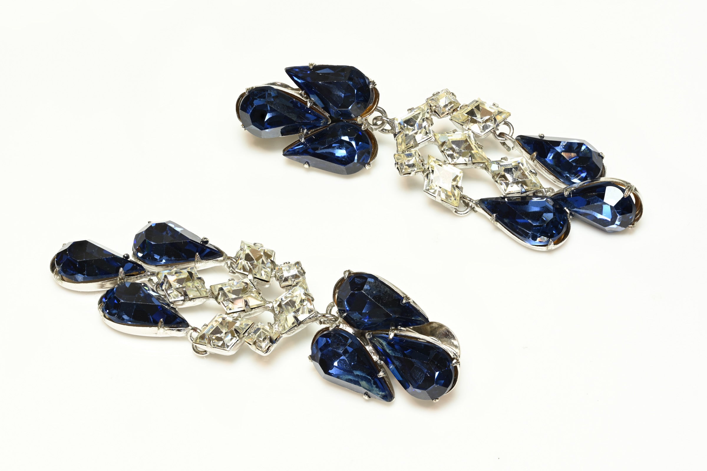 Vintage 1950's Schreiner NY Long Blue Crystal Earrings