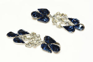 Vintage 1950's Schreiner NY Long Blue Crystal Earrings