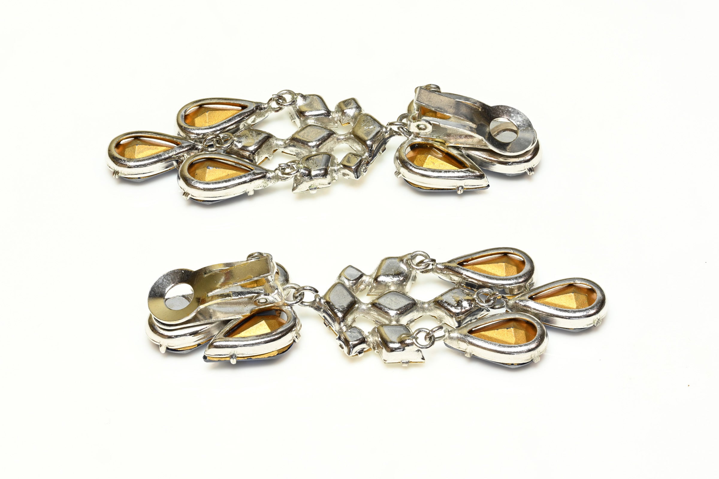 Vintage 1950's Schreiner NY Long Blue Crystal Earrings 3