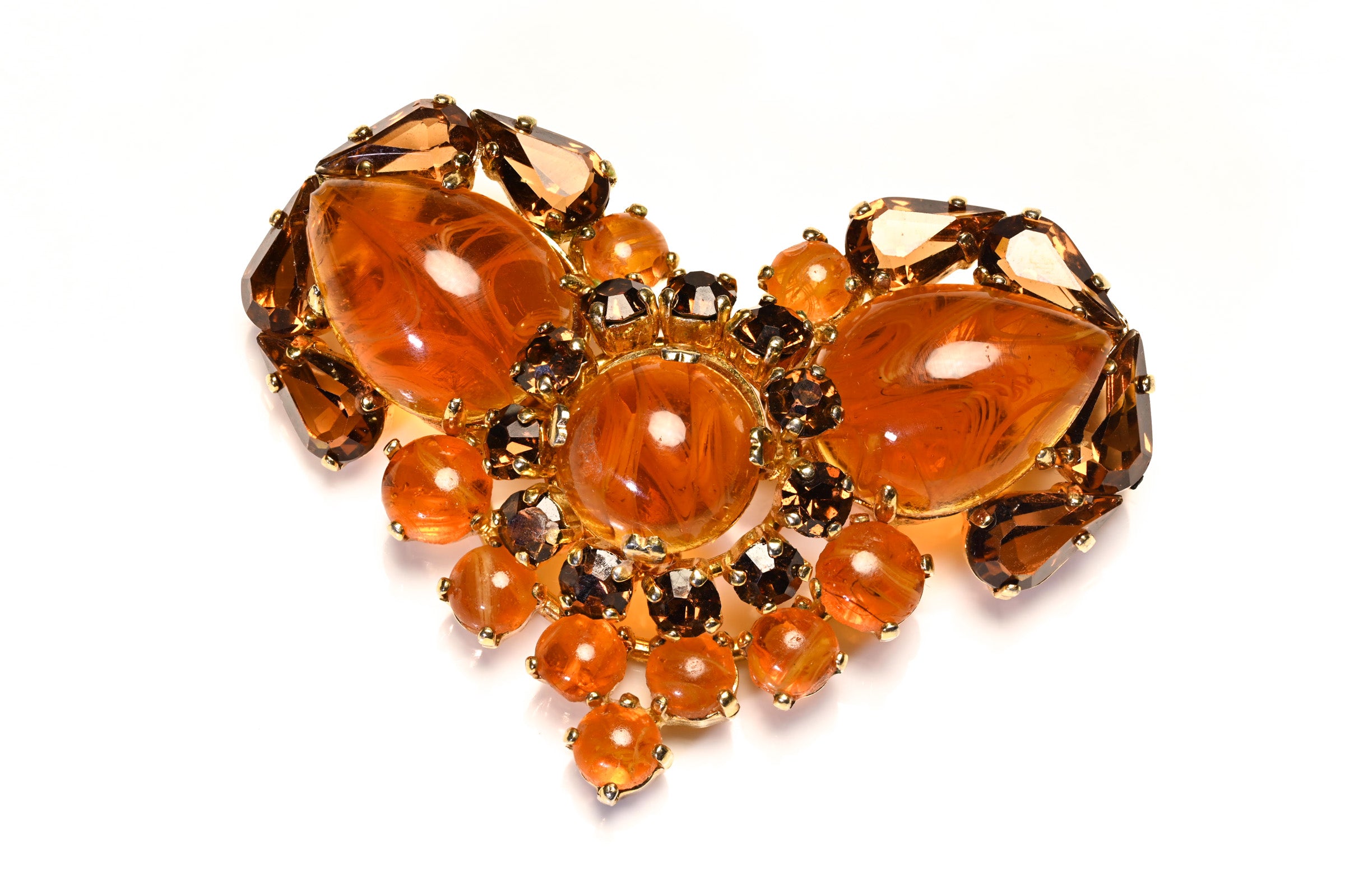 Vintage 1958 Christian Dior Paris Brown Crystal Heart Brooch