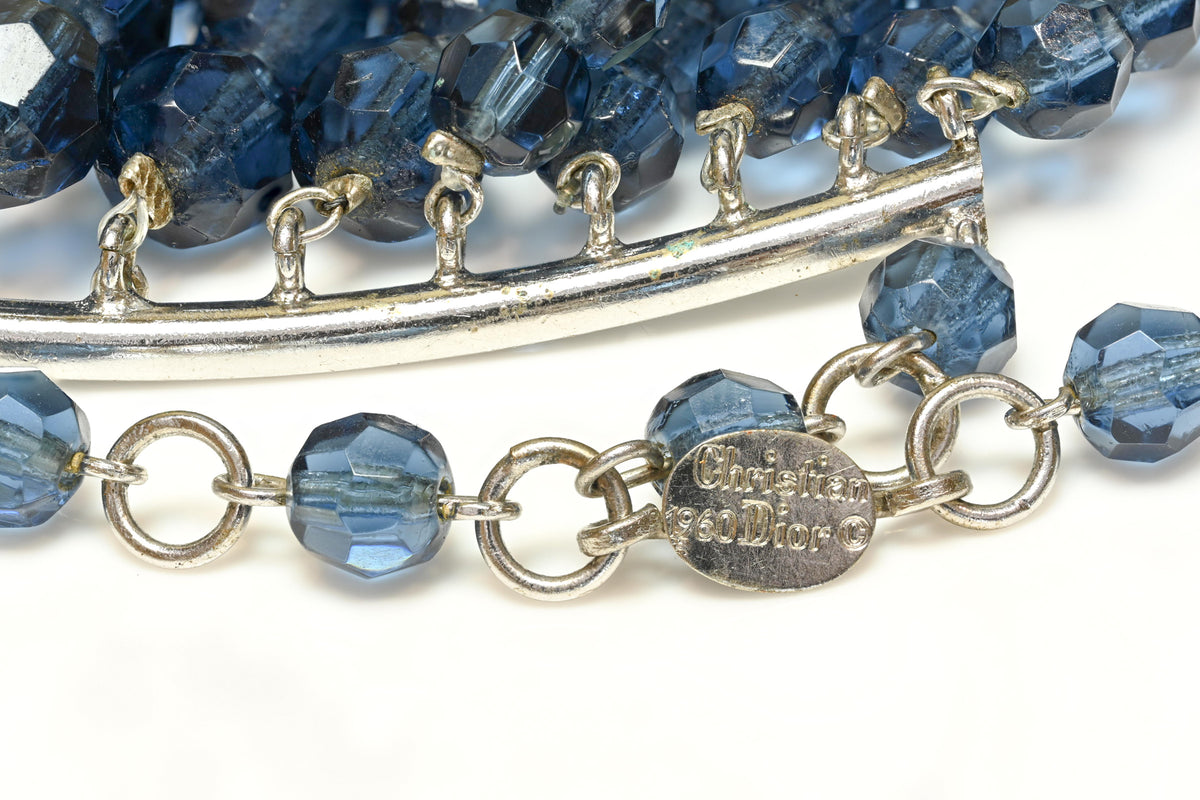 Vintage 1960 Christian Dior by Yves Saint Laurent Blue Crystal Necklace 3