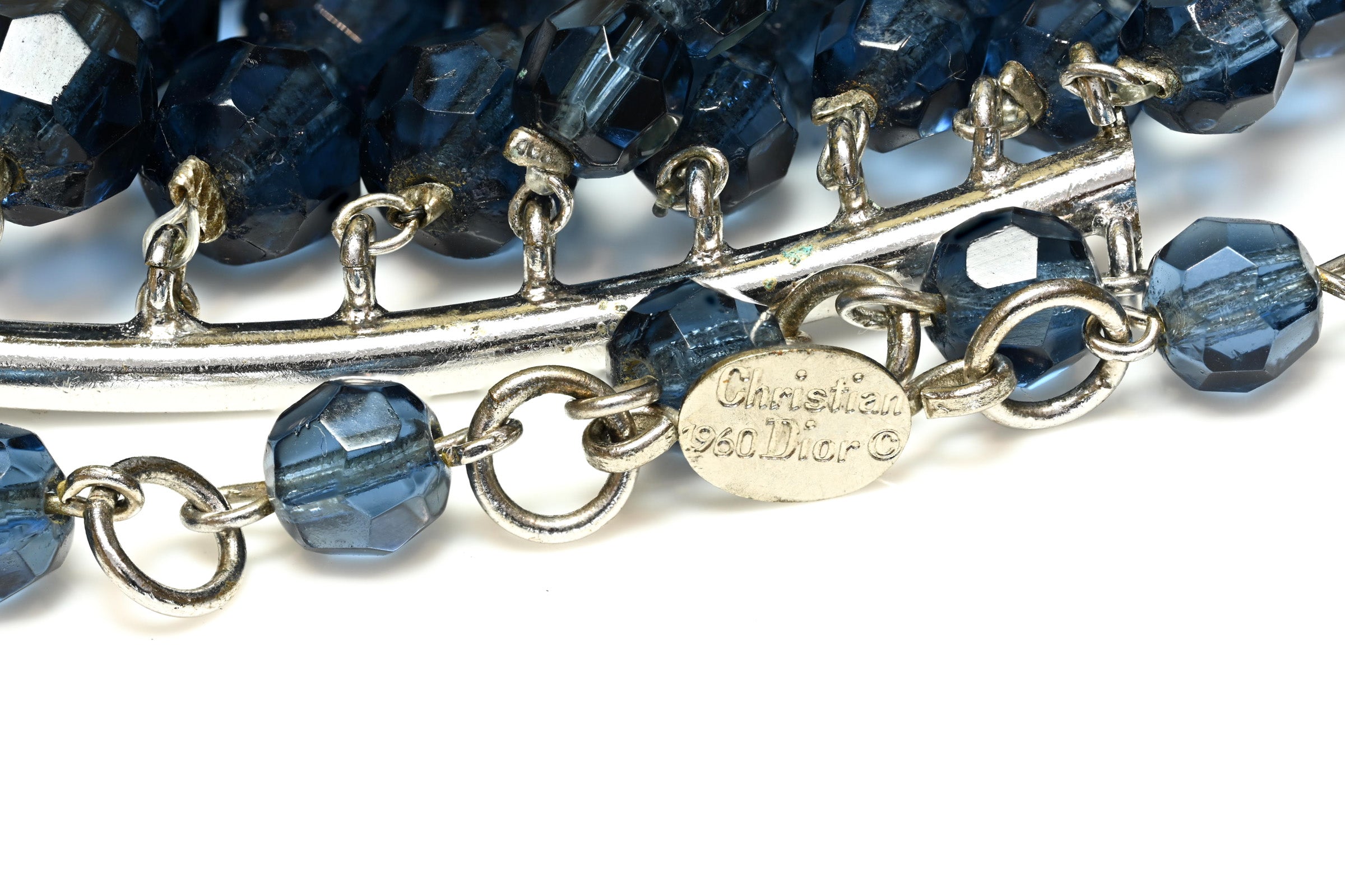 Vintage 1960 Christian Dior by Yves Saint Laurent Blue Crystal Necklace 4