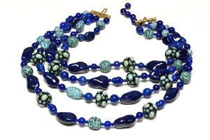 Vintage 1960's Hattie Carnegie Blue Glass Beads Collar Necklace