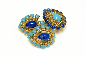 Vintage 1965 Christian Dior Paris Blue Glass Flower Brooch
