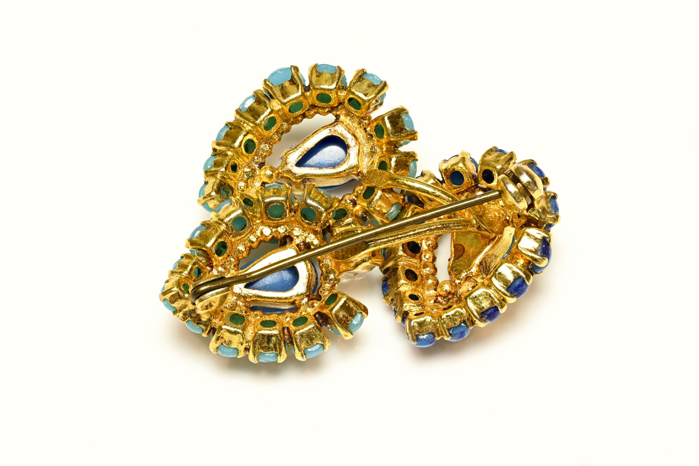 Vintage 1965 Christian Dior Paris Blue Glass Flower Brooch 2