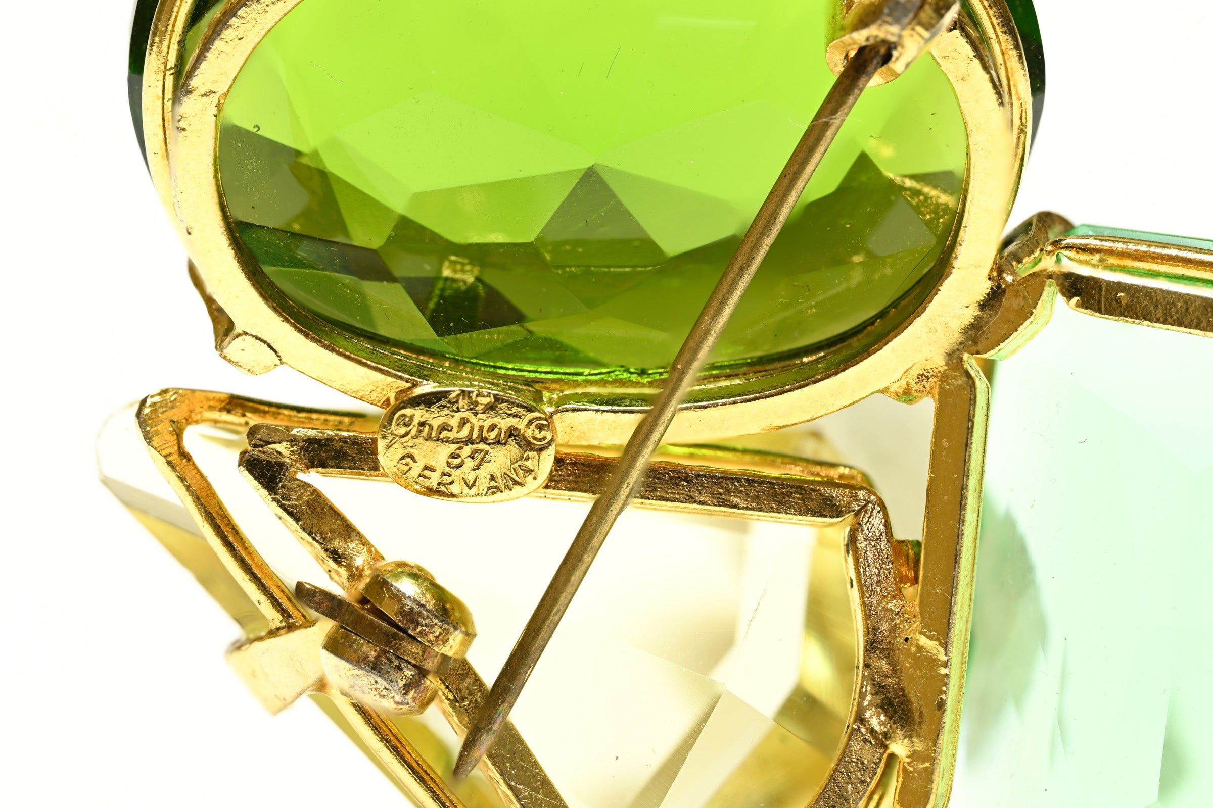 Vintage 1967 Christian Dior Henkel & Grosse Green Crystal Brooch