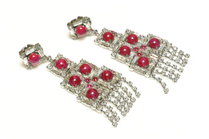 Vintage 1969 Christian Dior Chandelier Red Crystal Glass Earrings