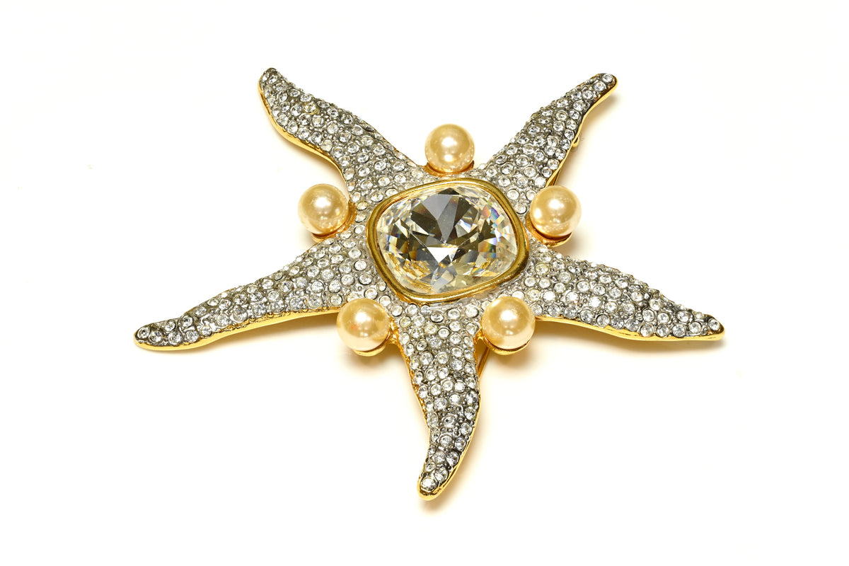Vintage 1980's Valentino Garavani Starfish Pearl Crystal Brooch Set
