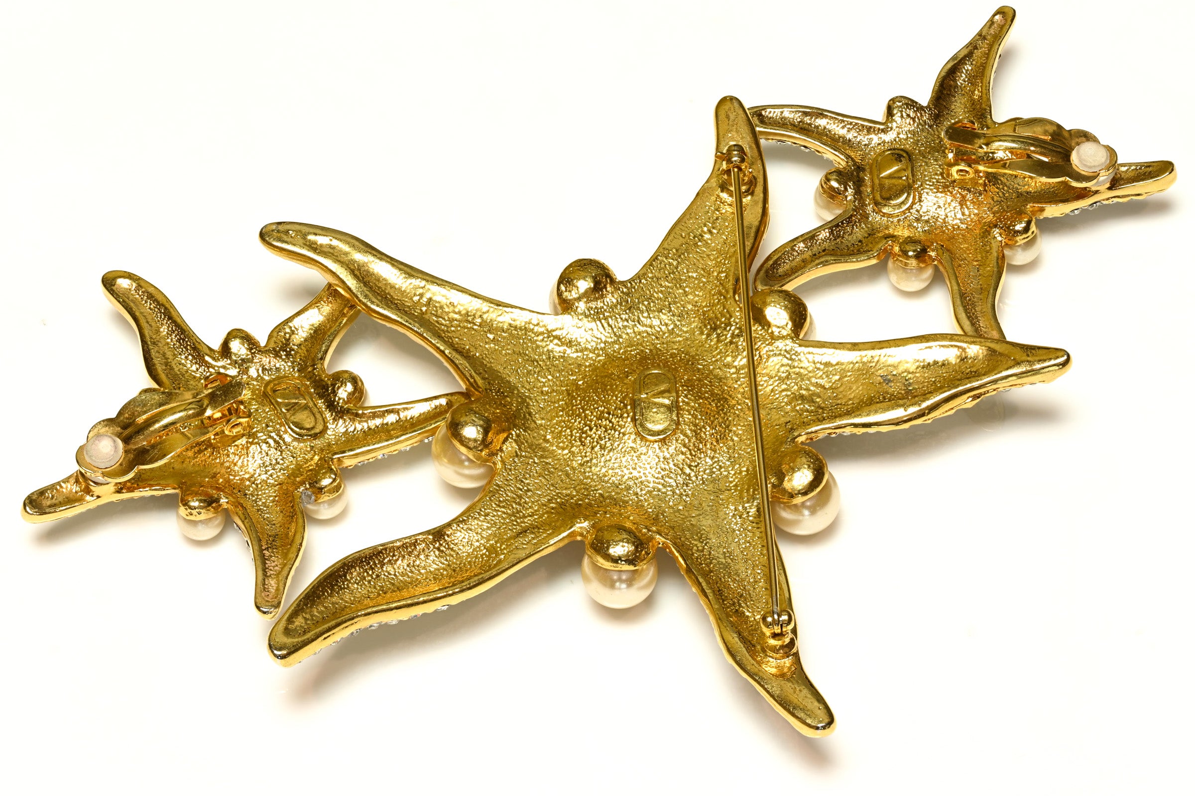 Vintage 1980's Valentino Garavani Starfish Pearl Crystal Set 4