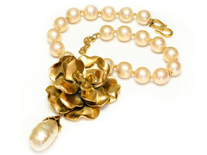 Vintage 1988 Yves Saint Laurent Paris Goossens Flower Glass Pearl Necklace