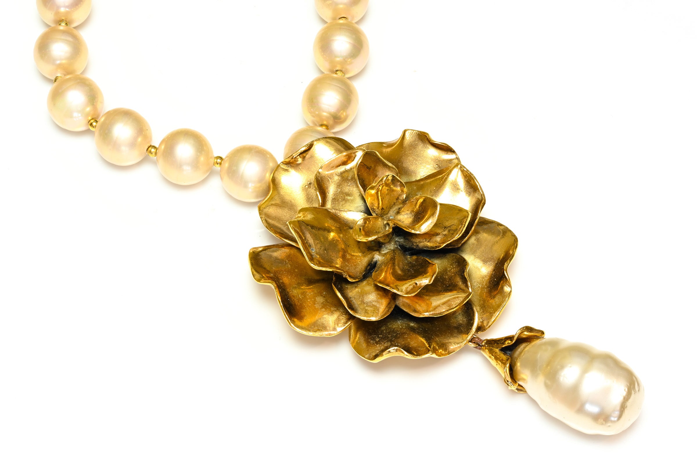 Vintage 1988 Yves Saint Laurent Paris Goossens Flower Glass Pearl Necklace 1