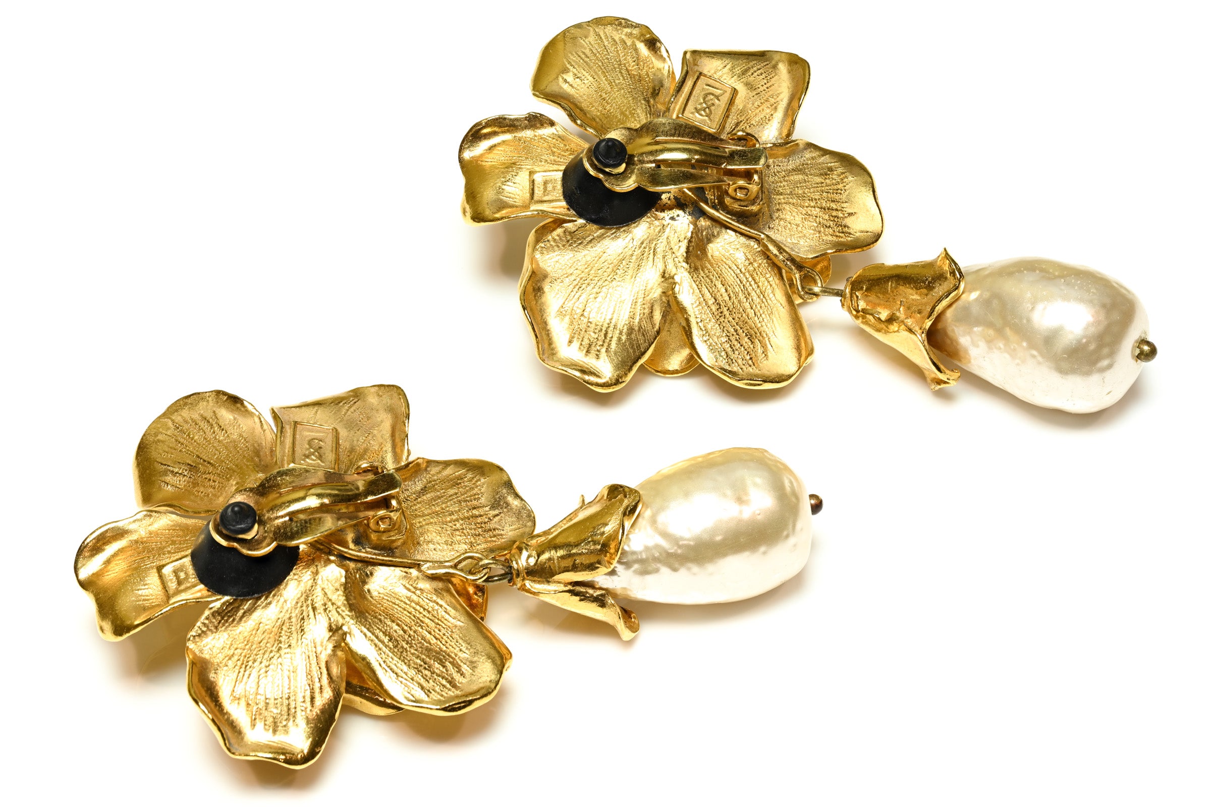 Vintage 1988 Yves Saint Laurent Paris Goossens Pearl Flower Earrings 2