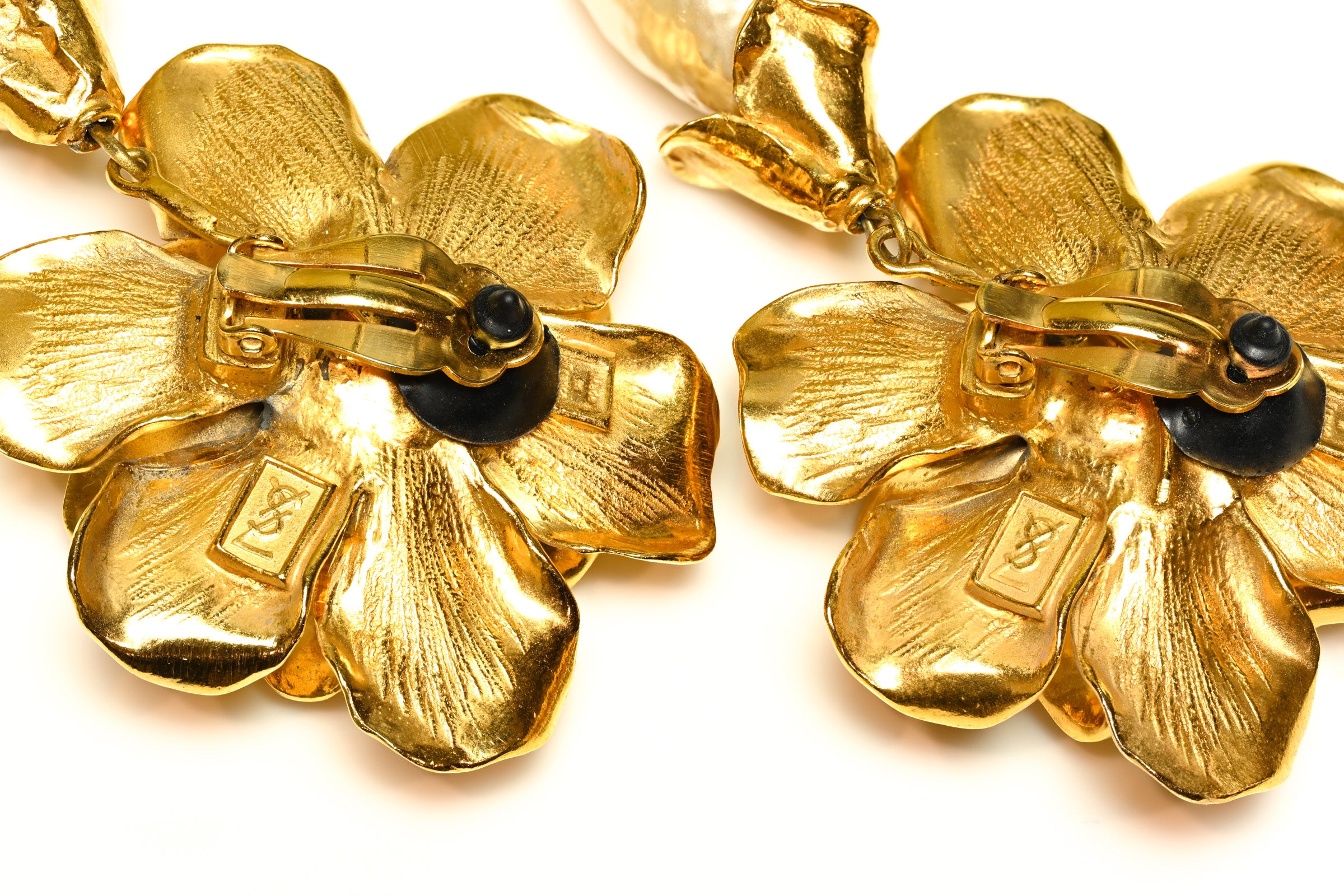 Vintage 1988 Yves Saint Laurent Paris Goossens Pearl Flower Earrings 3