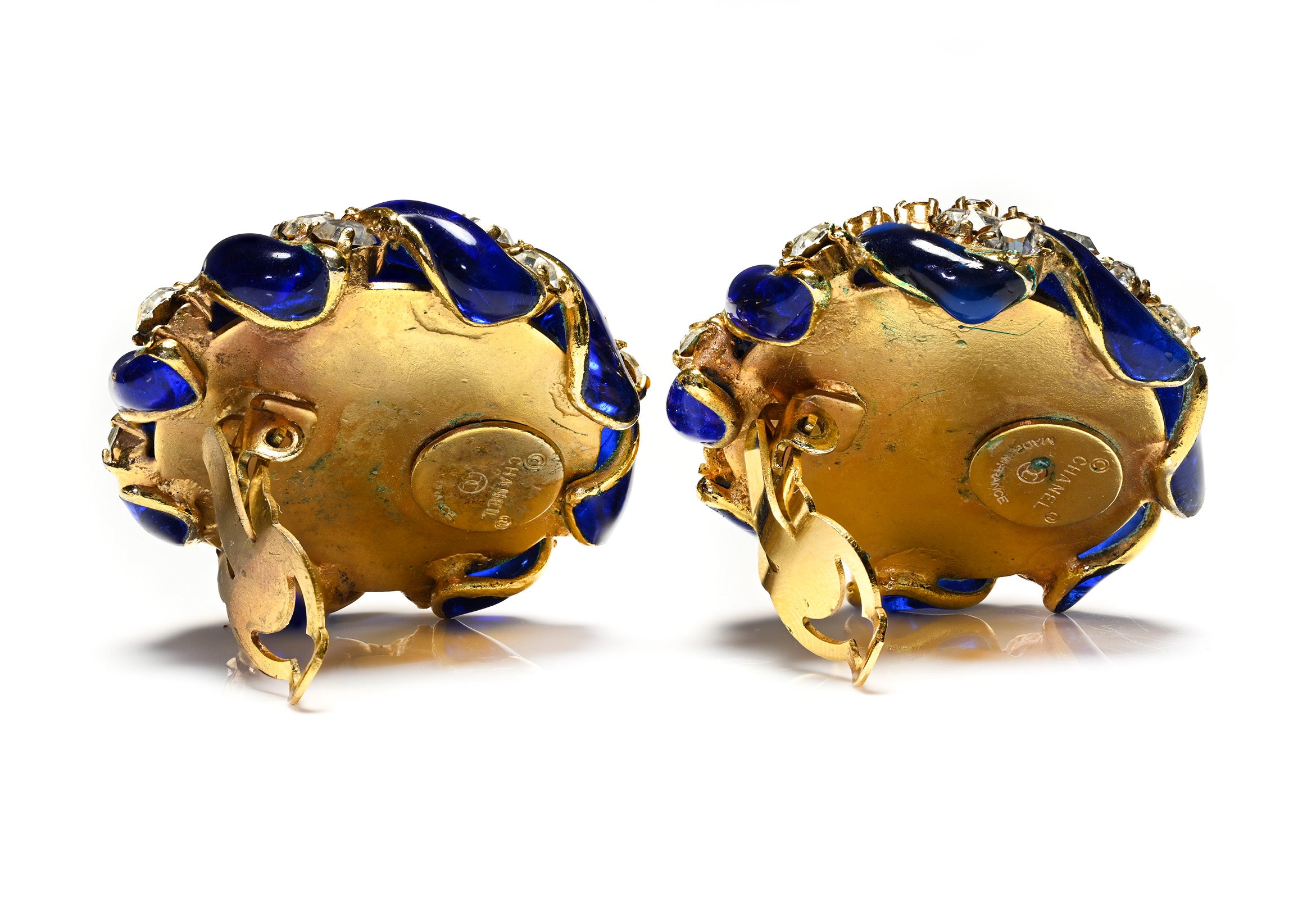 Hallmark Chanel Paris Maison Gripoix Blue Glass Crystal Earrings