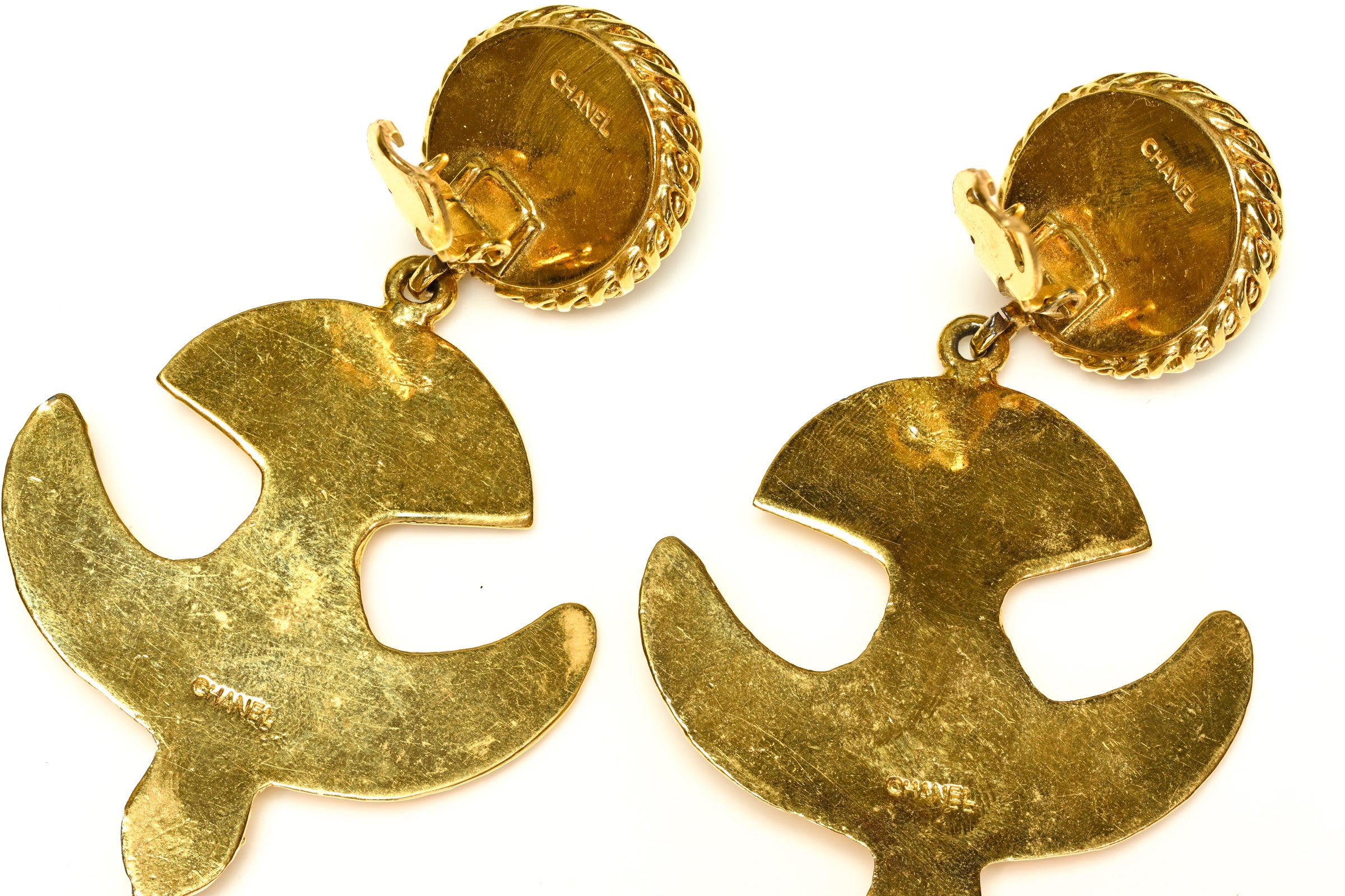 Vintage 1990's Chanel Paris Dove Bird Gripoix Green Glass Earrings 4