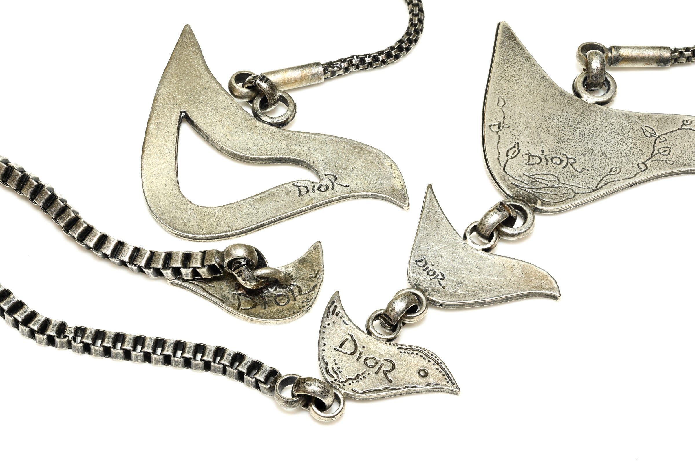 Vintage 1990's Christian Dior Galliano Bird Chain Toggle Bolo Necklace 2