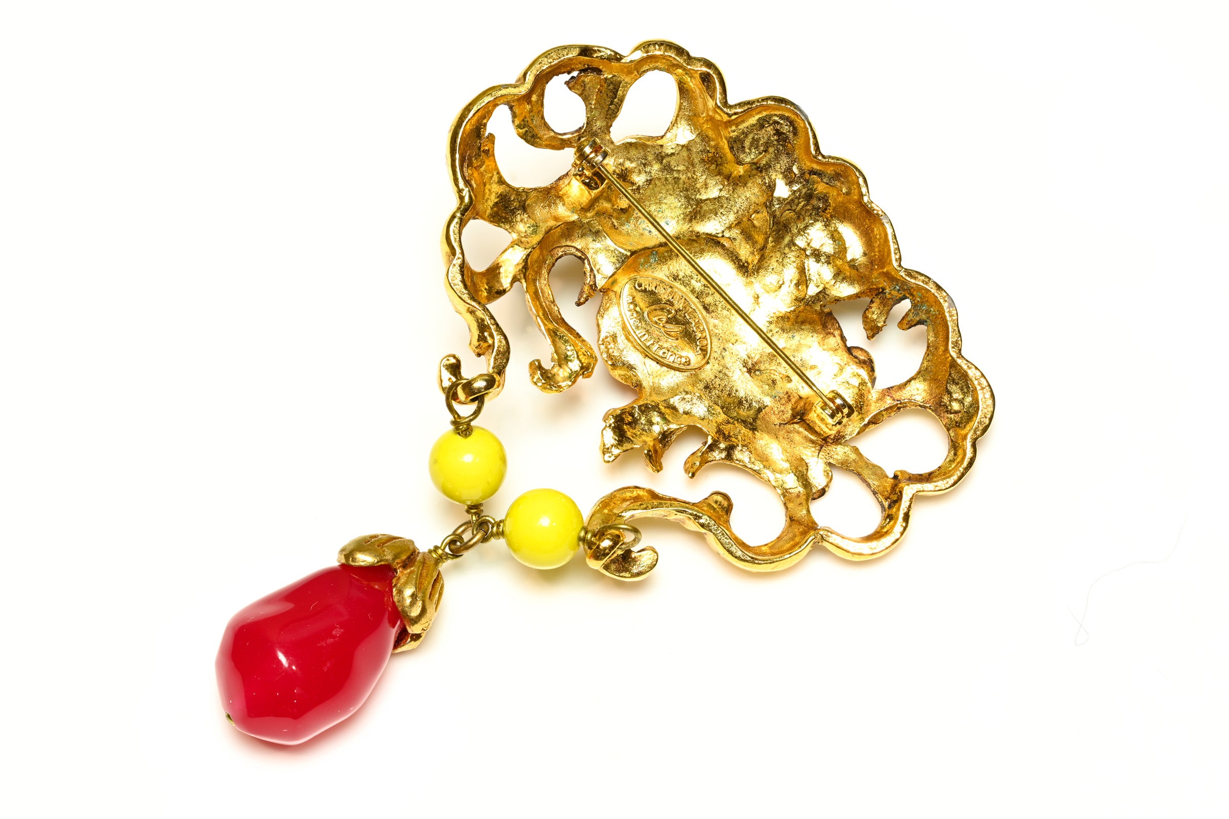 Vintage 1990's Christian Lacroix Baroque Style Heart Brooch signature