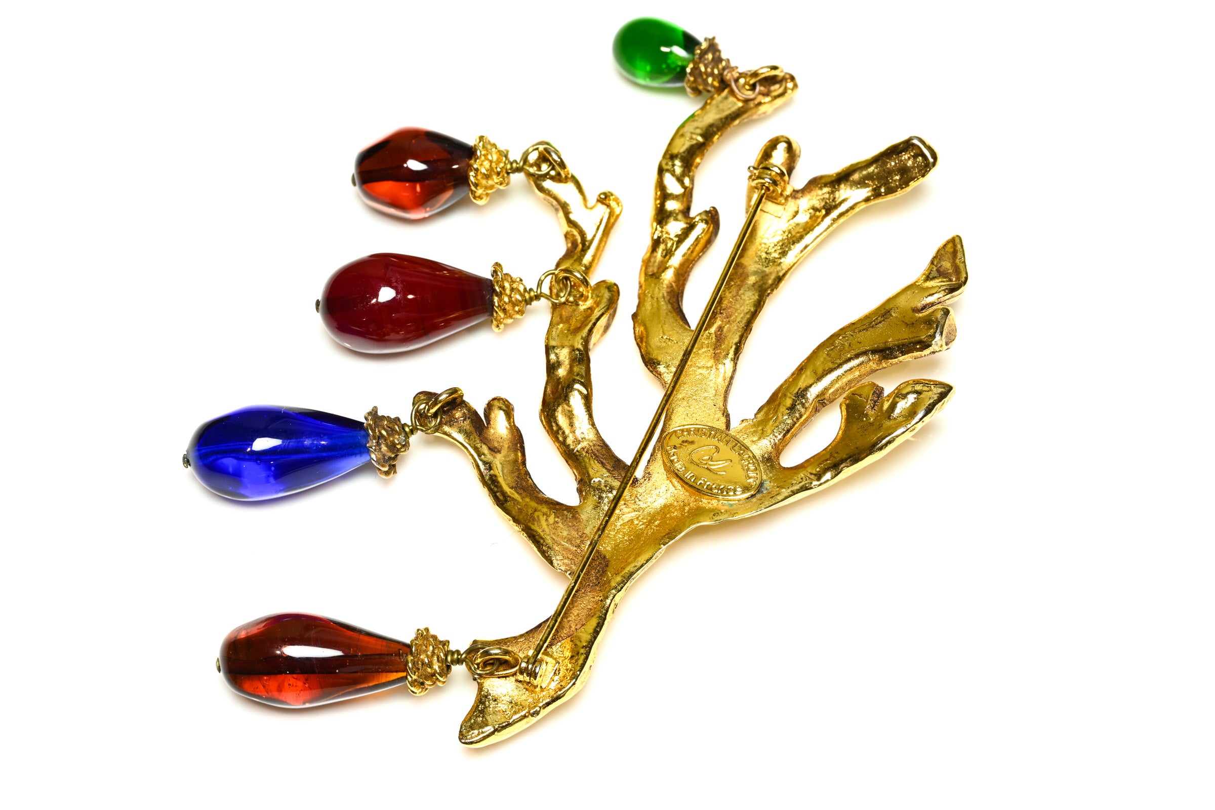 Vintage 1990's Christian Lacroix Branch Glass Drop Brooch signature