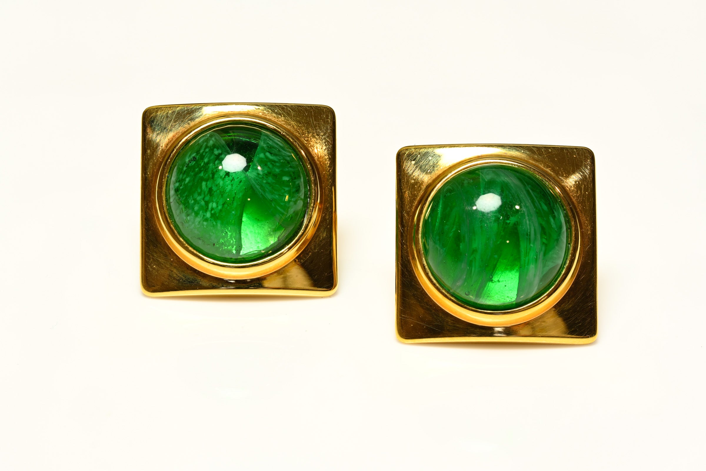 Vintage 1992 Gucci Tom Ford Gold Plated Green Glass Earrings
