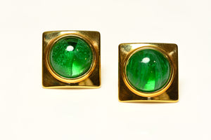 Vintage 1992 Gucci Tom Ford Gold Plated Green Glass Earrings