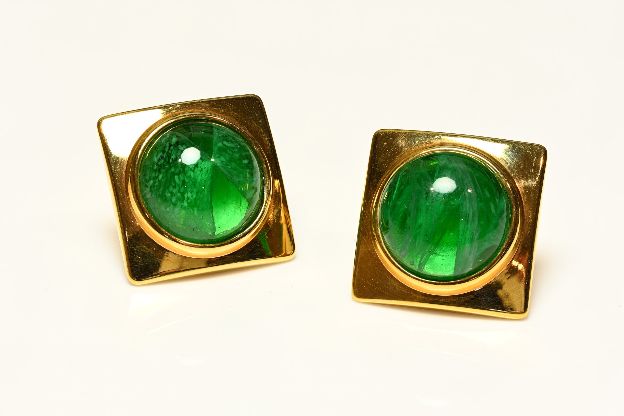 Vintage 1992 Gucci Tom Ford Gold Plated Green Glass Earrings 1