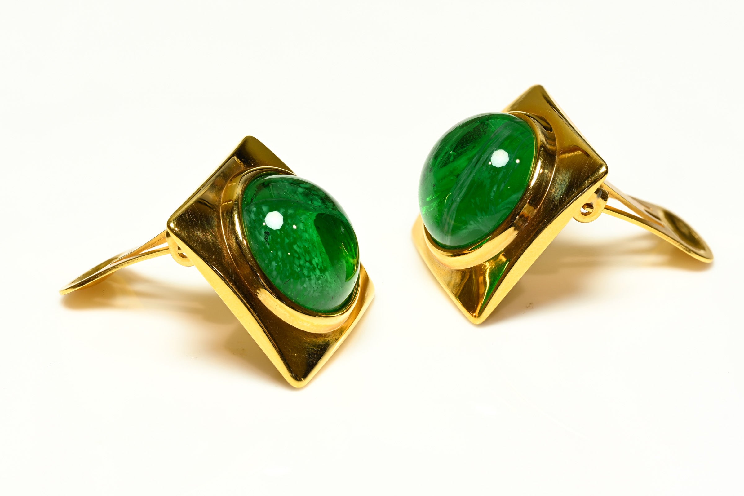 Vintage 1992 Gucci Tom Ford Gold Plated Green Glass Earrings 2