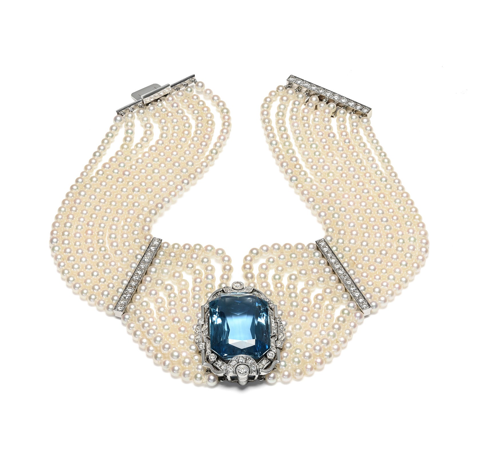 Aquamarine Pearl Diamond Platinum Necklace
