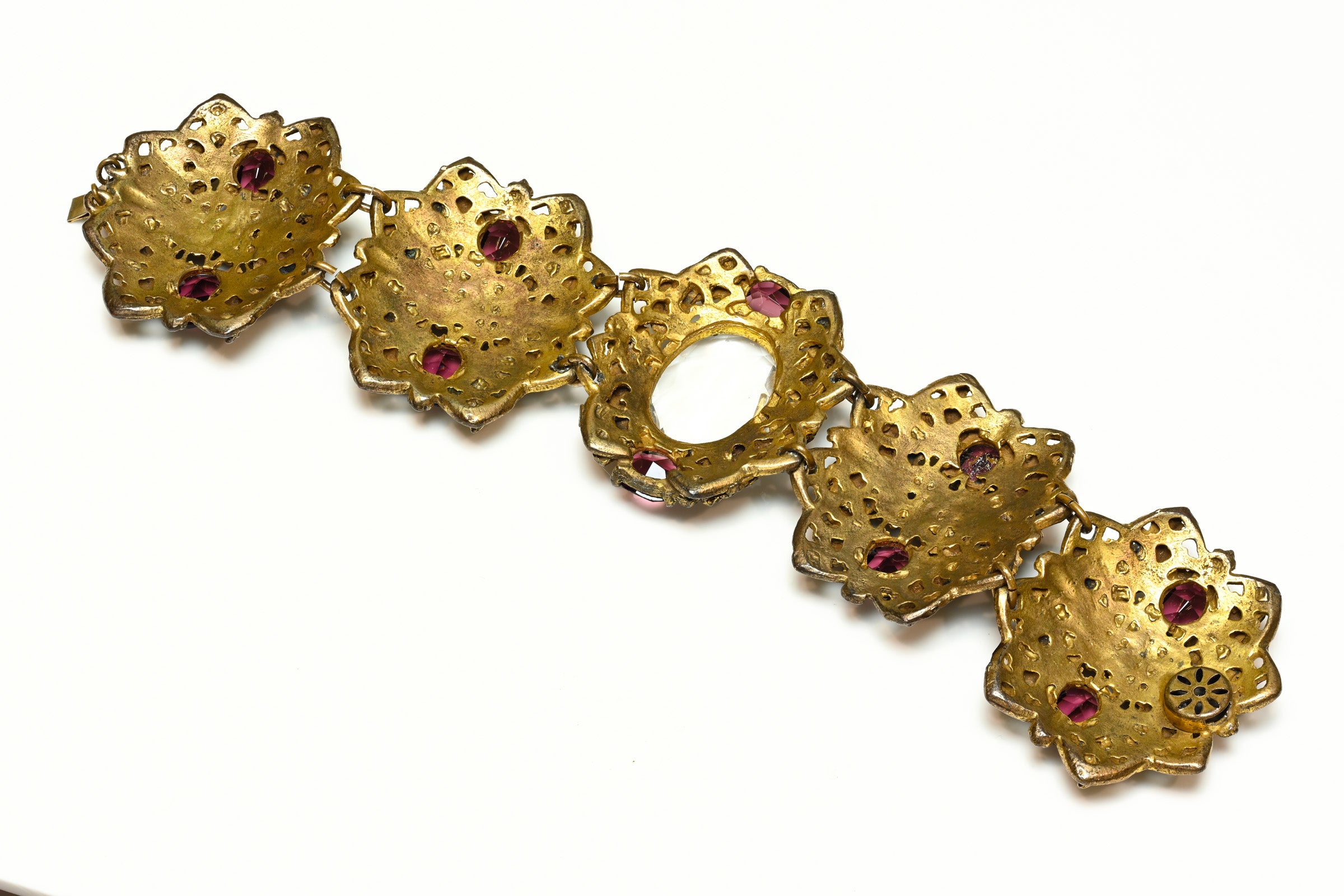 Vintage Austro-Hungarian Purple Crystal Filigree Wide Bracelet 2
