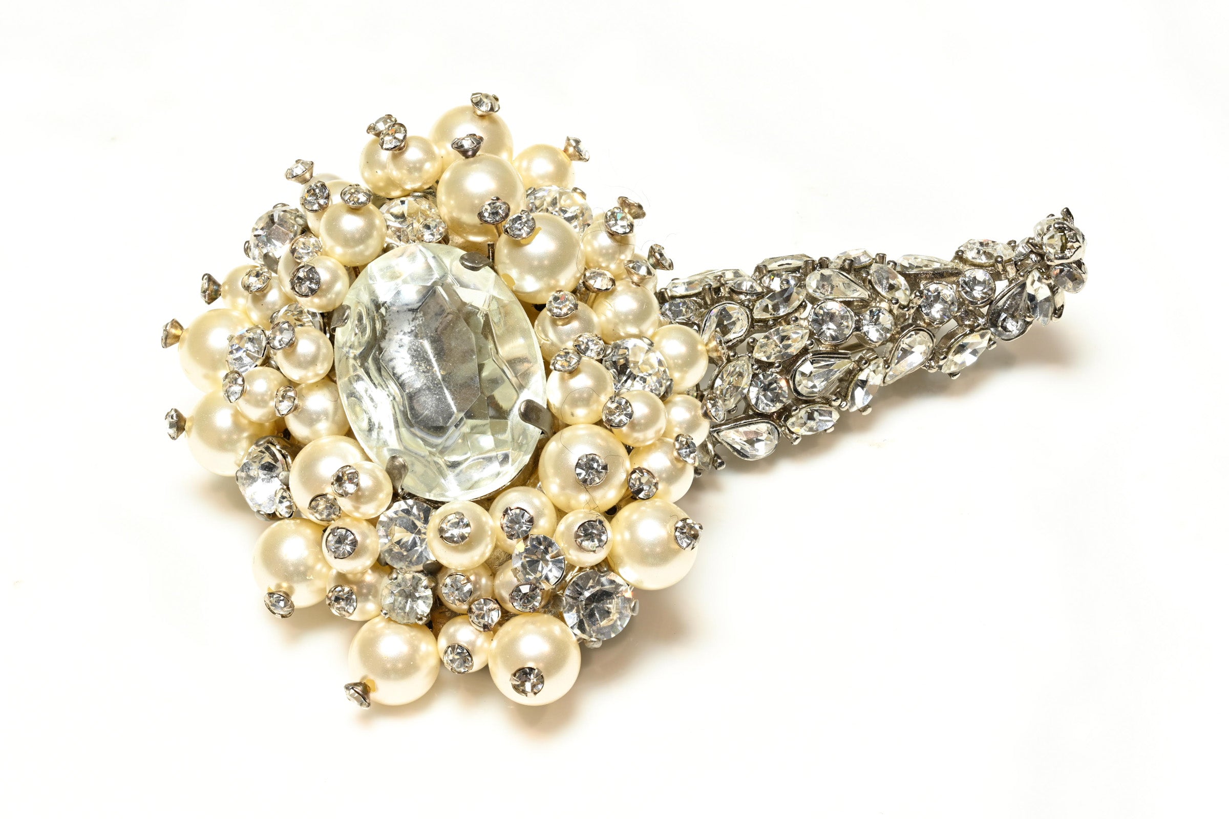 Vintage Balenciaga Paris Couture Revival Comet Crystal Pearl Brooch