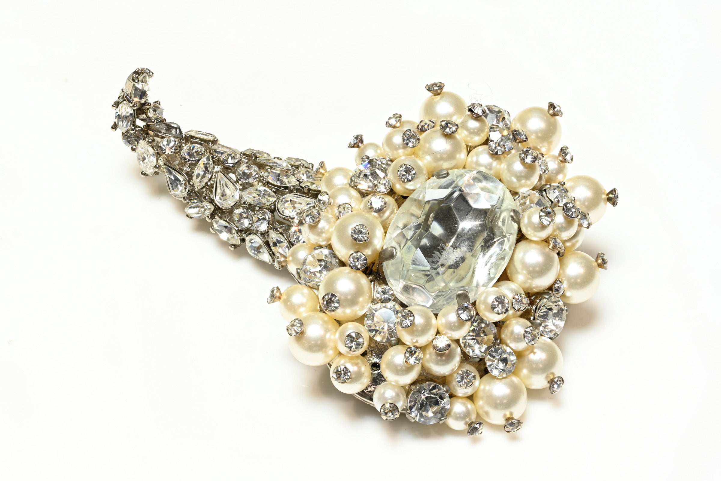 Vintage Balenciaga Paris Couture Revival Comet Crystal Pearl Brooch 1