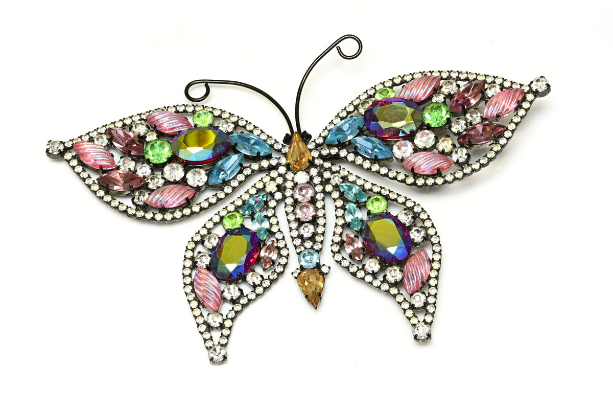 Vintage Butler & Wilson Large Pink Blue Crystal Butterfly Brooch