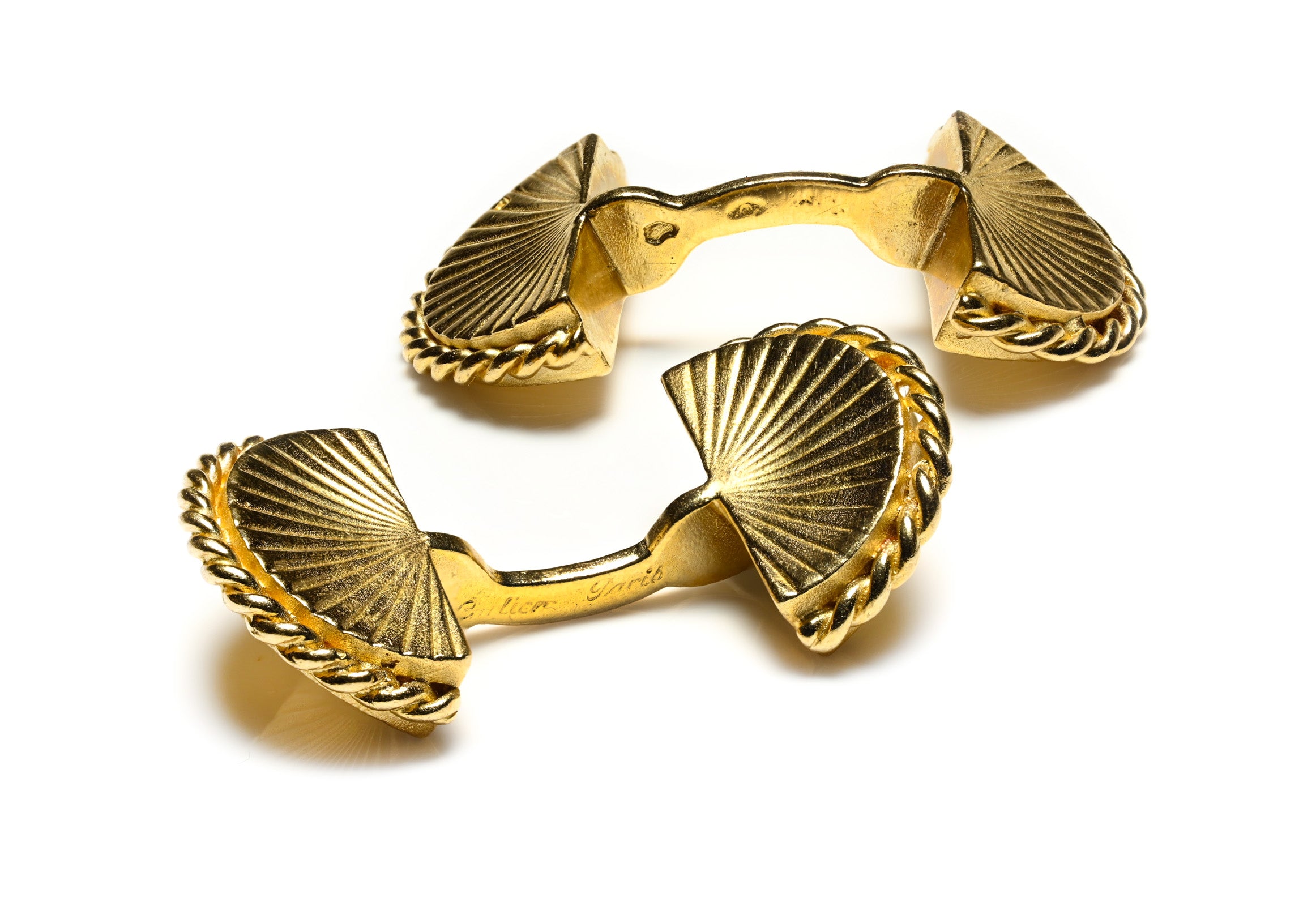  Cartier Paris 18K Gold Fan Motif Cufflinks