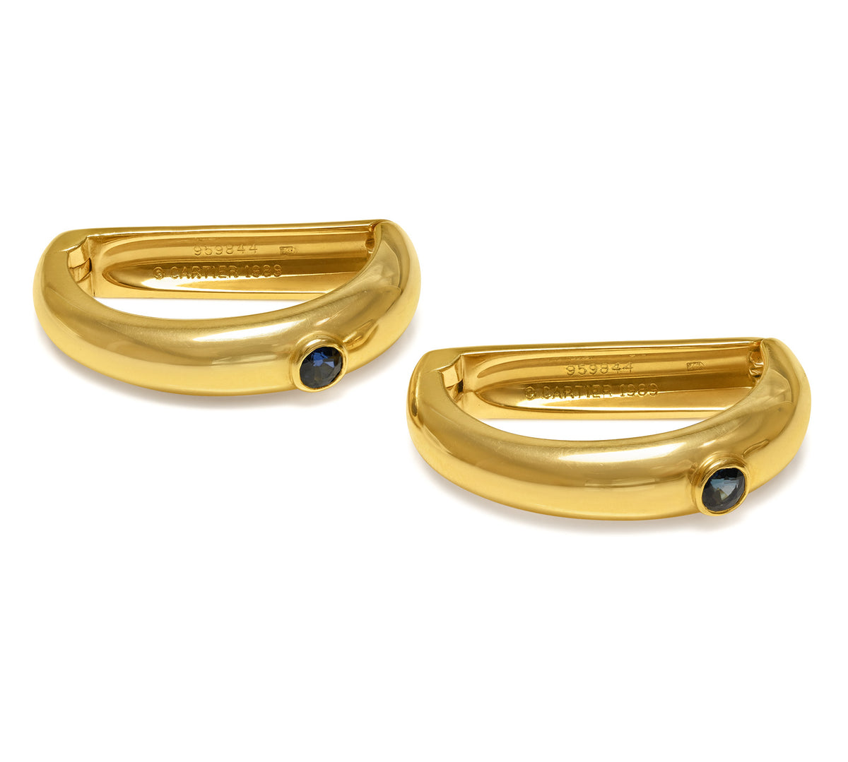 Vintage Cartier 18K Gold and Sapphire Cufflinks, 1989