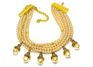 Vintage Catherine Prevost Wide Glass Pearls Purple Beads Choker Necklace