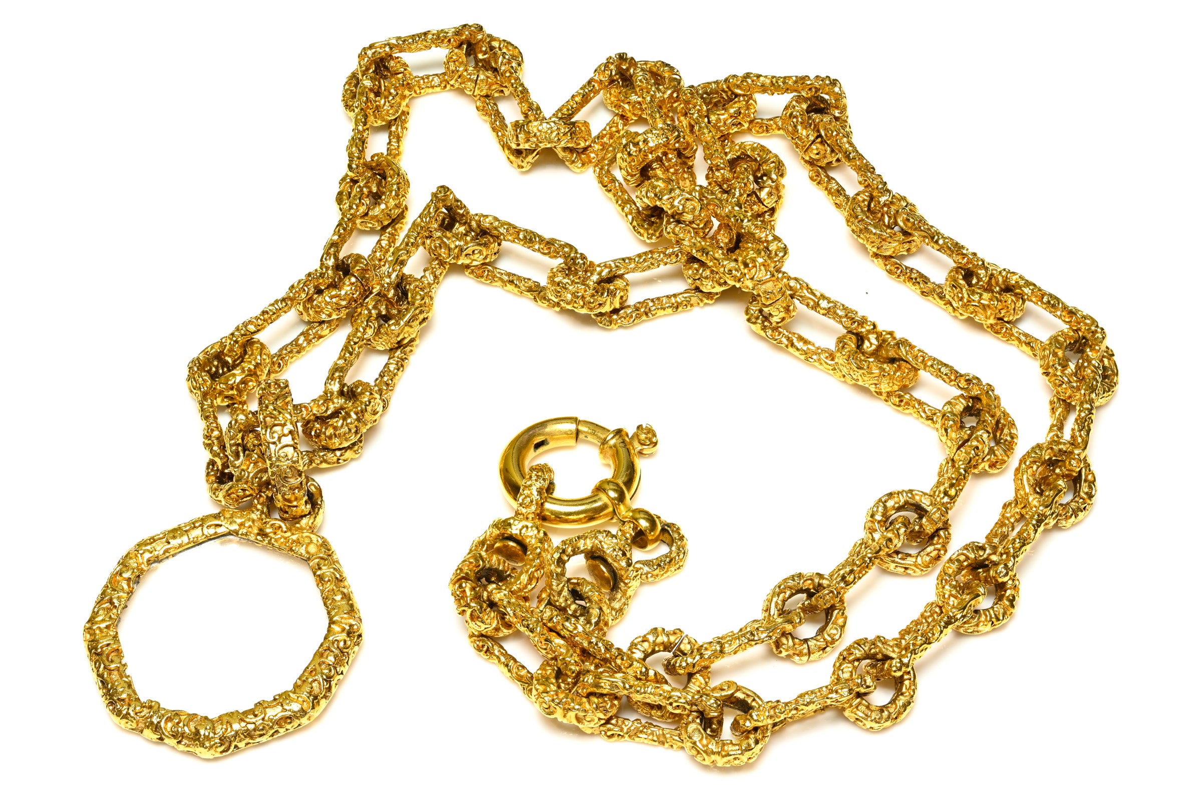 Vintage Chanel Paris Fall 1993 Lava Gold Plated Chain Loupe Necklace 1