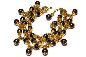 Vintage Chanel Paris Goossens CC Blue Brown Pearl Collar Necklace