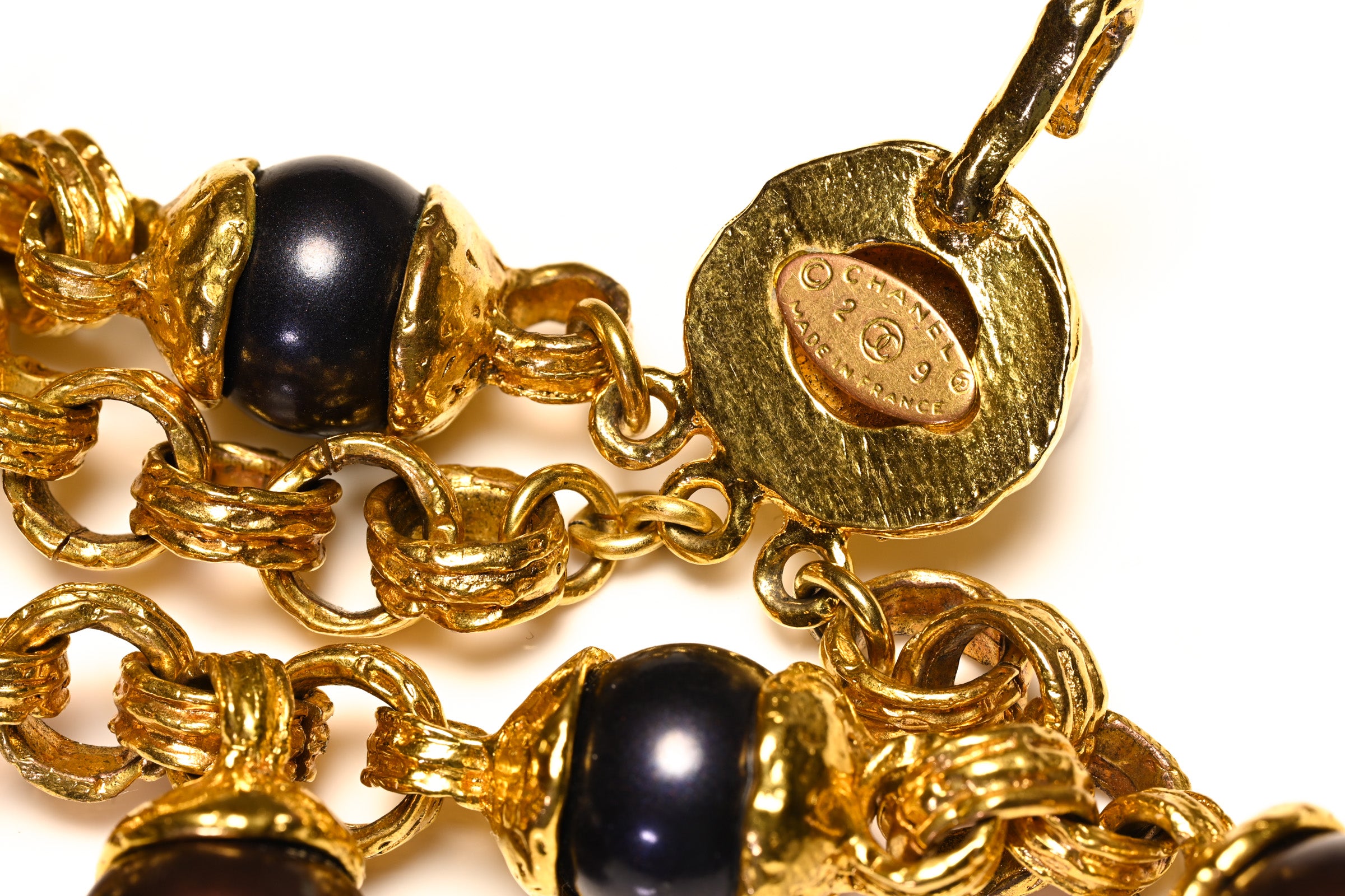 Vintage Chanel Paris Goossens CC Blue Brown Pearl Collar Necklace 3
