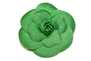 Vintage Chanel Paris Green Silk Camellia Flower Brooch
