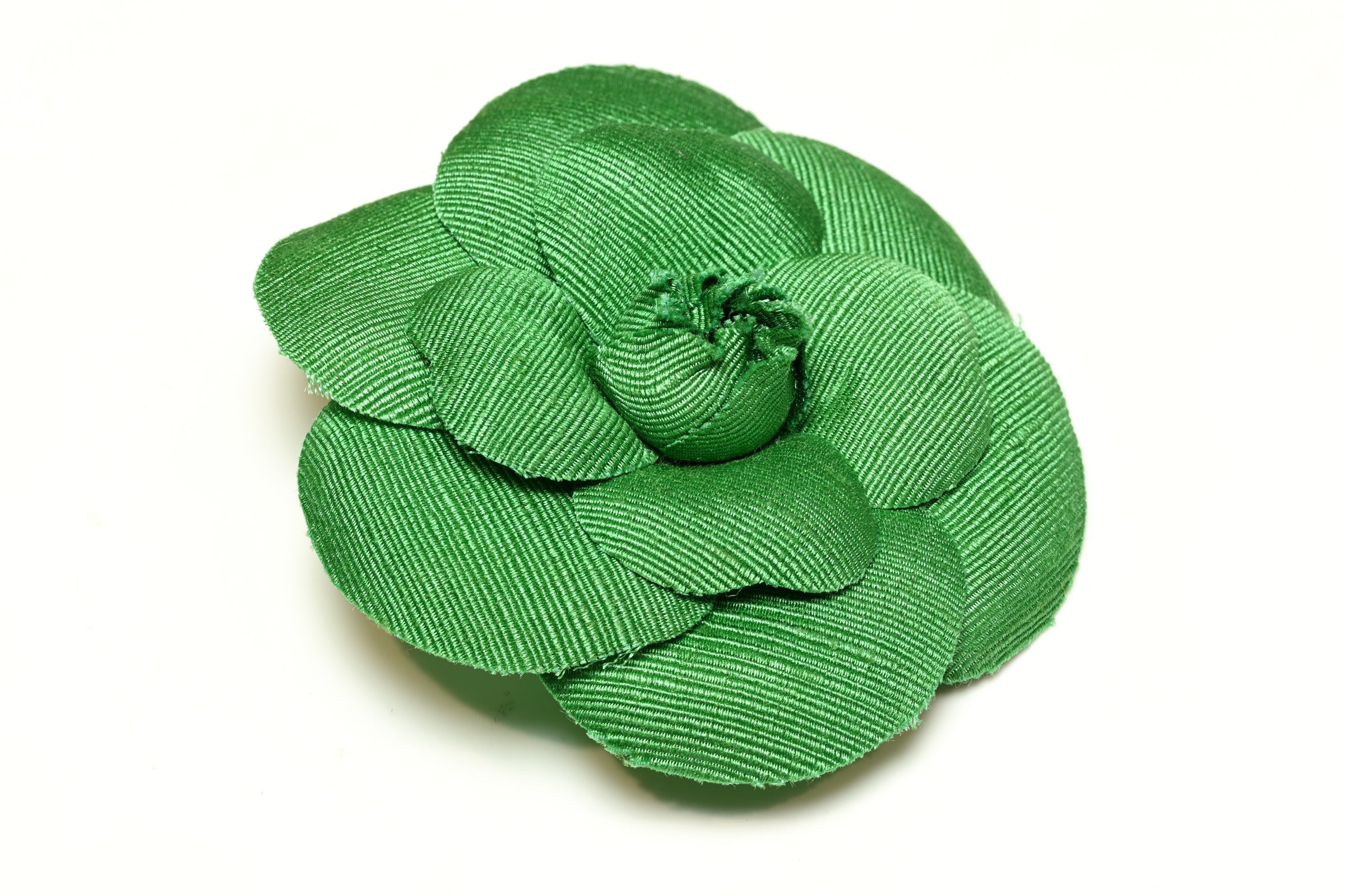 Vintage Chanel Paris Green Silk Camellia Flower Brooch 1