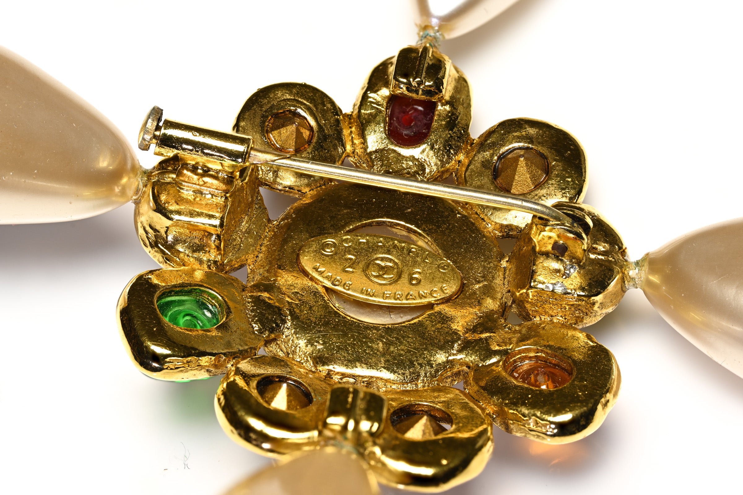 CHANEL シャネル グリポア ブローチ ヴィンテージ 90s GP パール Vintage Chanel Paris Gripoix Glass Crystal Pearl Cross Brooch