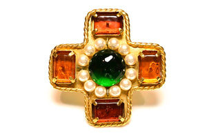 Vintage Chanel Paris Maison Gripoix Glass Pearl Cross Brooch