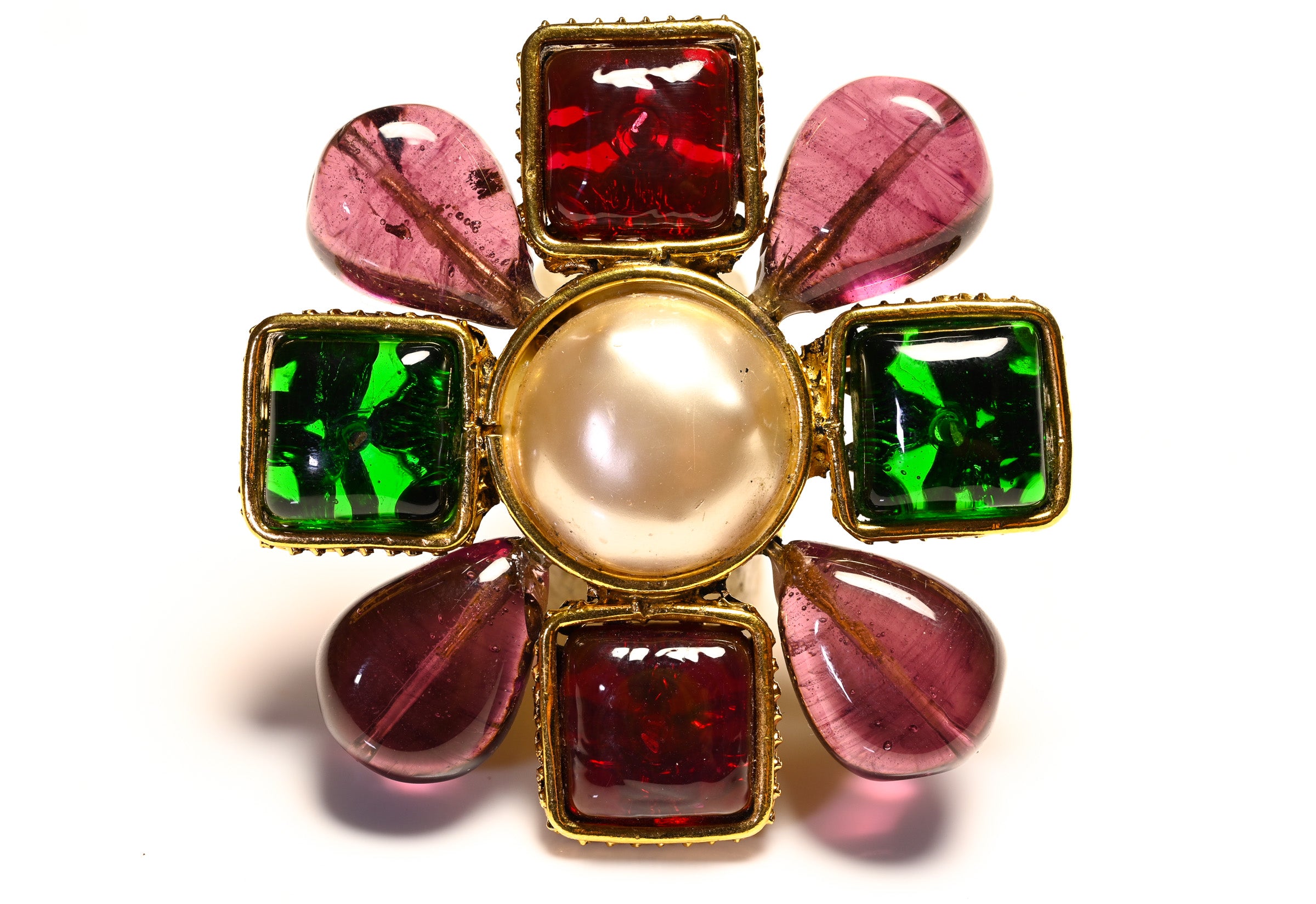 Chanel Paris Maison Gripoix Glass Pearl Cross Brooc